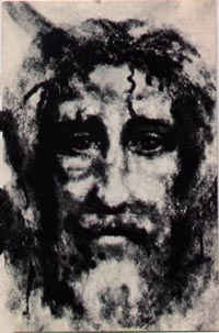 Suffering Face of Christ drawing based on Holy Shroud